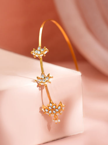 Gold Plated Kundan Moon Design Pearl Maang Tikka