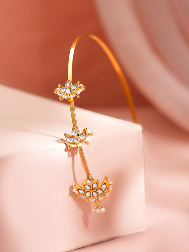 Gold Plated Kundan Moon Design Pearl Maang Tikka