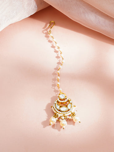 Gold Plated Kundan Pearl Maang Tikka