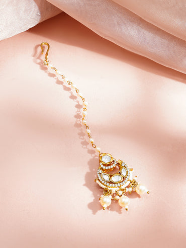 Gold Plated Kundan Pearl Maang Tikka