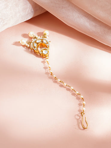 Gold Plated Kundan Pearl Maang Tikka