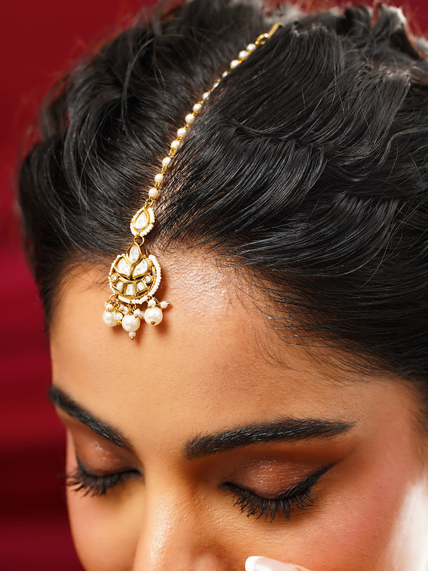 Gold Plated Kundan Pearl Maang Tikka