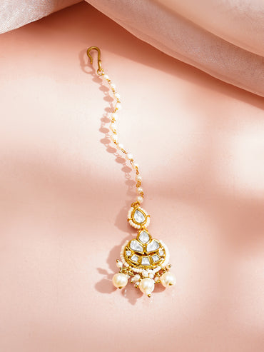 Gold Plated Kundan Pearl Maang Tikka