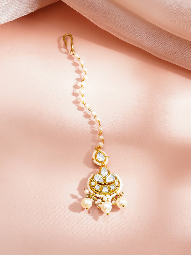 Gold Plated Kundan Pearl Maang Tikka