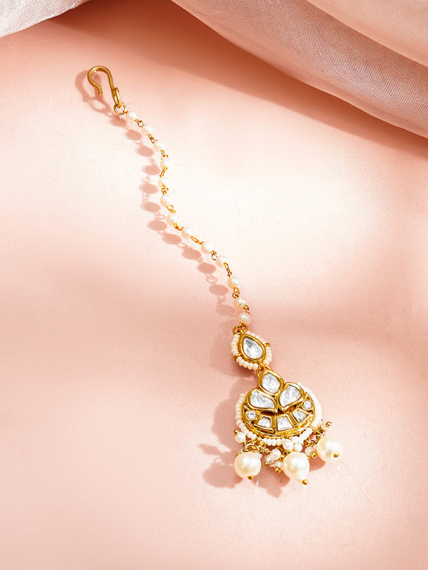 Gold Plated Kundan Pearl Maang Tikka