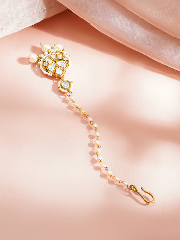 Gold Plated Kundan Pearl Maang Tikka
