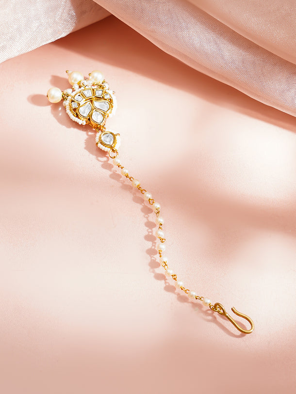 Gold Plated Kundan Pearl Maang Tikka