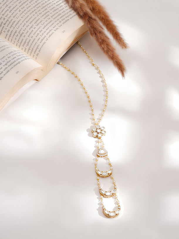 Gold Plated Layered Moon Motif Kundan Necklace