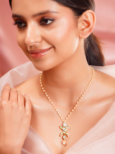 Gold Plated Moon Motif Kundan Necklace