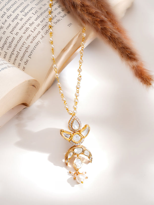 Gold Plated Moon Motif Kundan Necklace