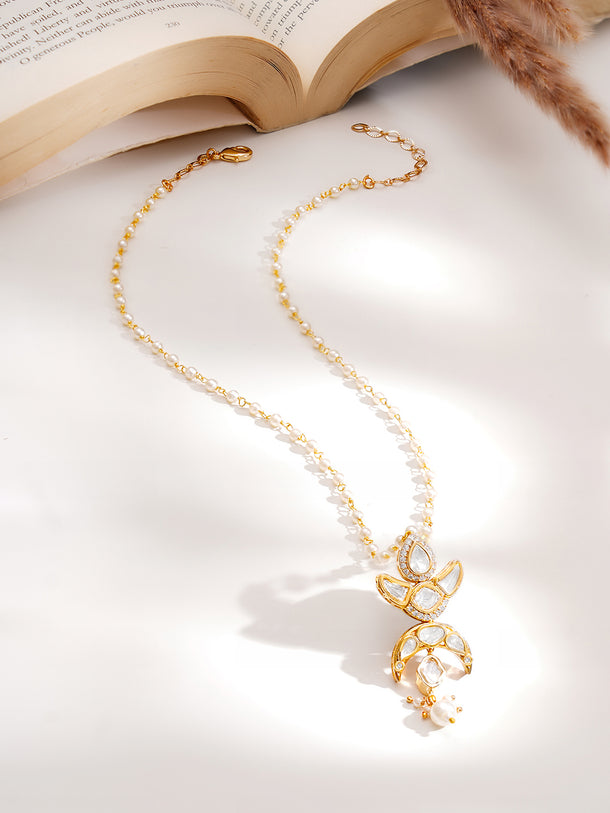 Gold Plated Moon Motif Kundan Necklace