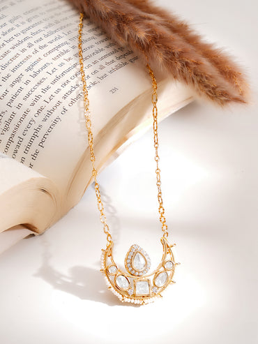 Gold Plated Moon Design Kundan Necklace