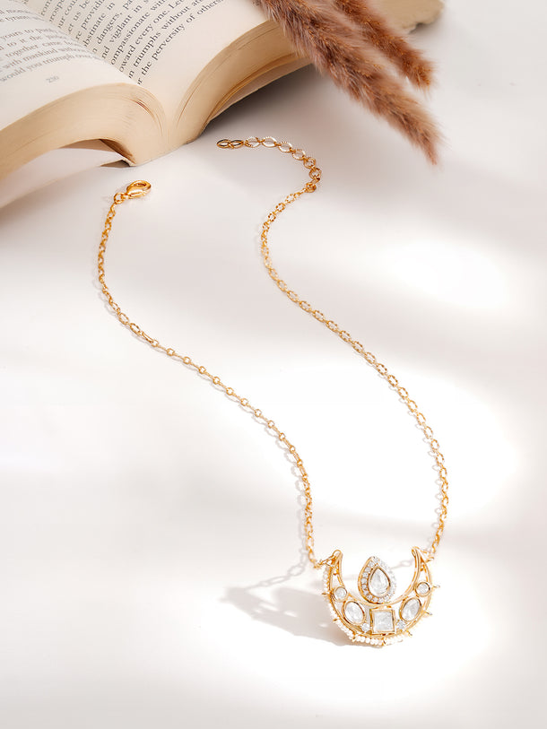 Gold Plated Moon Design Kundan Necklace