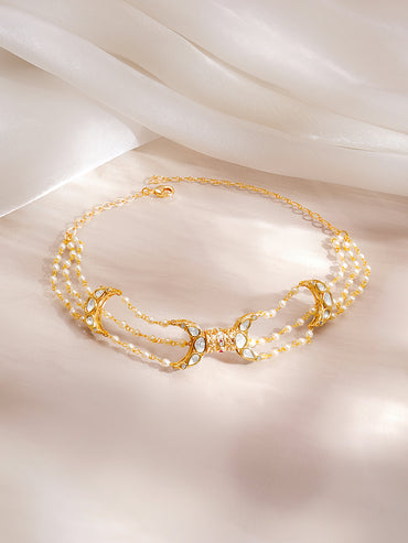 Gold Plated Pearl Detailed Moon Motif Kundan Choker