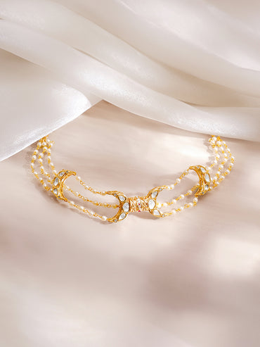 Gold Plated Pearl Detailed Moon Motif Kundan Choker