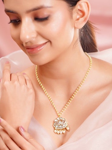 Gold Plated Kundan Pearl Beaded Drop Necklace