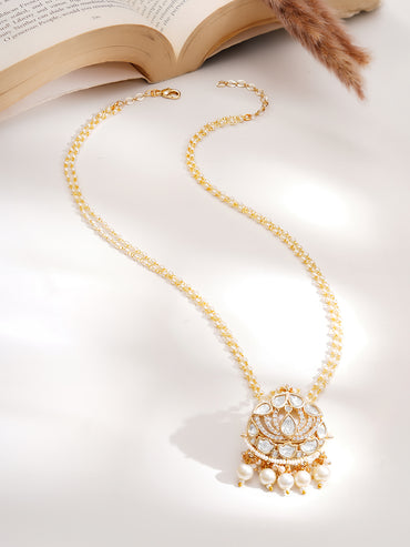 Gold Plated Kundan Pearl Beaded Drop Necklace