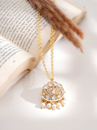 Gold Plated Kundan Pearl Beaded Drop Necklace