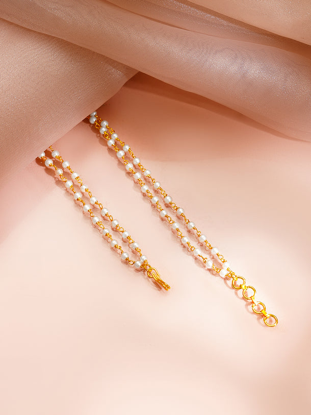 Gold Plated Moon Design Floral centered pearl Beaded Kundan Pendant