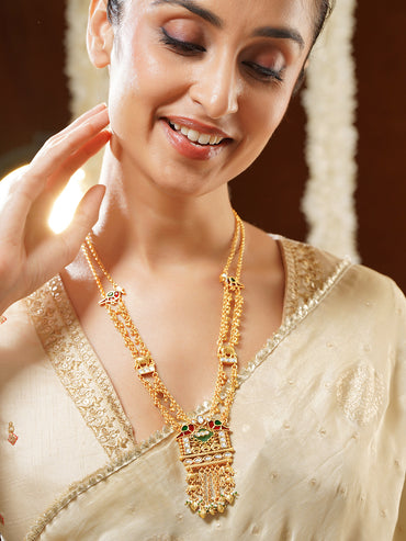 Gold Plated Royal Palanquin Peacock Kundan Ghungroo Layered Necklace