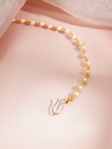 Gold Plated Pearl Beaded Kundan Nose Pin