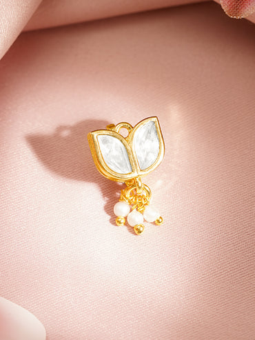 Pearl Drop Kundan Lotus Nose Pin