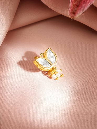 Pearl Drop Kundan Lotus Nose Pin