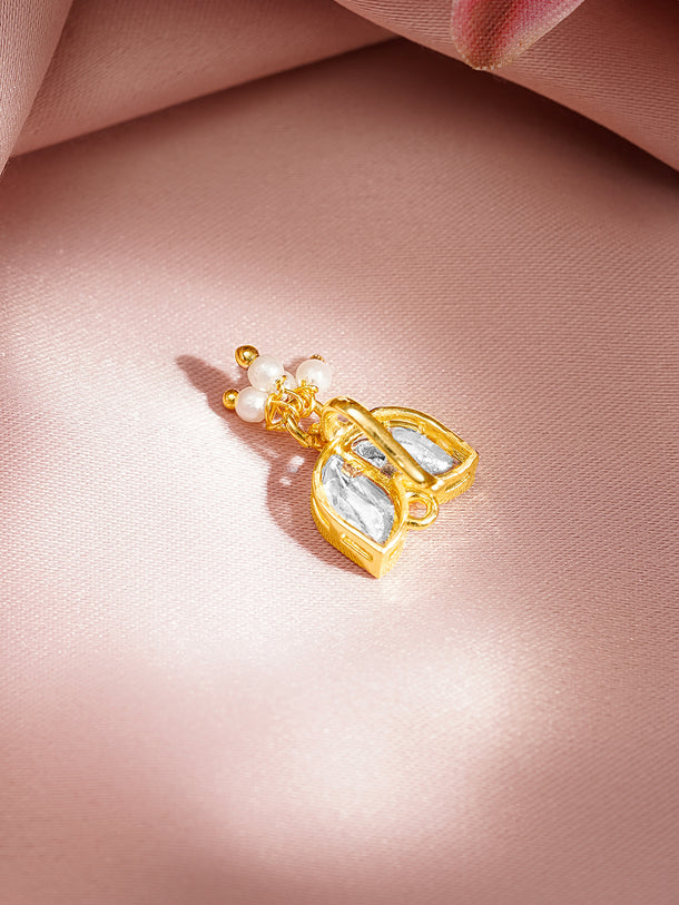 Pearl Drop Kundan Lotus Nose Pin