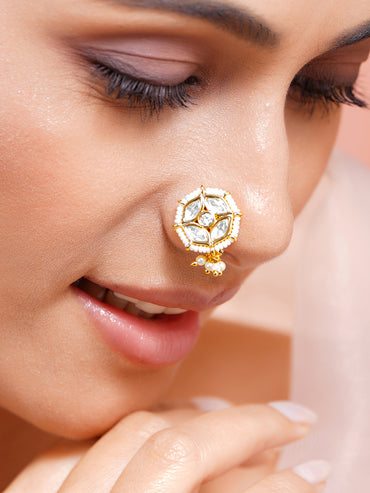 Kundan Pearl Floral Adjustable Nose Pin