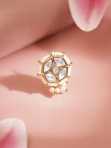 Kundan Pearl Floral Adjustable Nose Pin