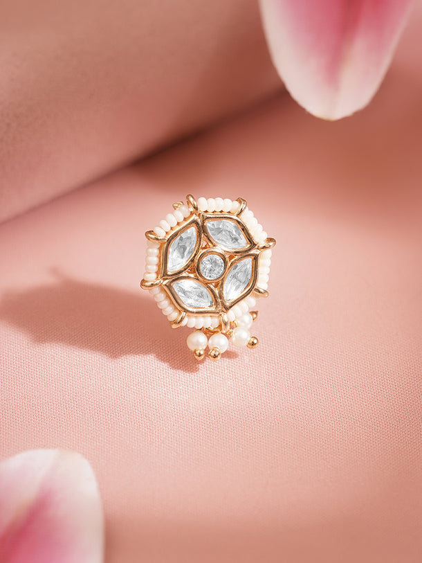 Kundan Pearl Floral Adjustable Nose Pin
