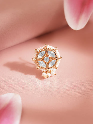 Kundan Pearl Floral Adjustable Nose Pin
