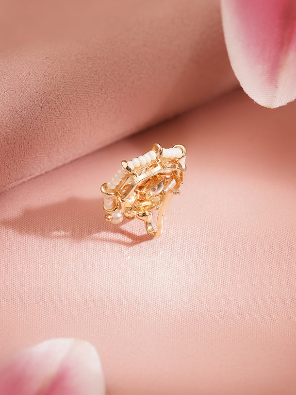 Kundan Pearl Floral Adjustable Nose Pin