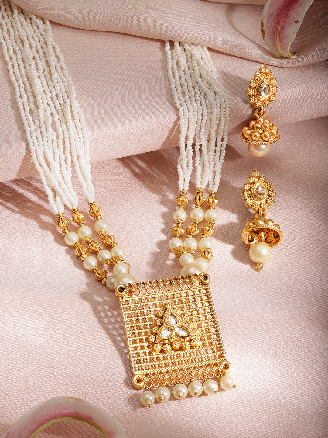 Rubans Gold Plated Pearl Statement Necklace Set