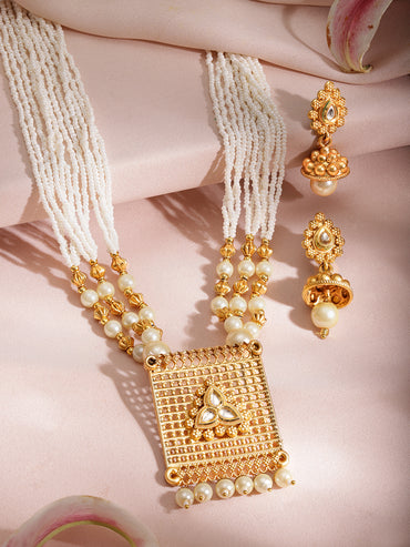 Rubans Gold Plated Pearl Statement Necklace Set