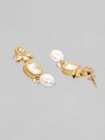Rubans Gold Plated Polki Necklace Set with Pearl