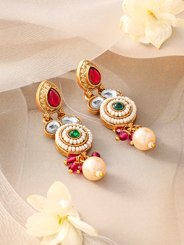 Multicolor Studded Gold Beaded Necklace Set