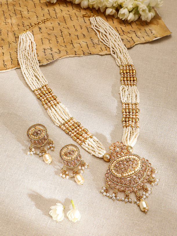 Golden Glow with Pearls Long Necklace