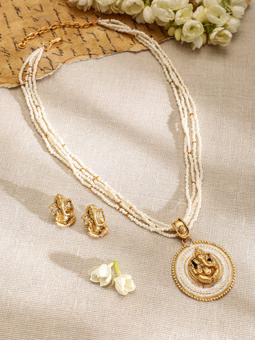 Ganesh Motif Pearl Beaded Pendant Necklace set