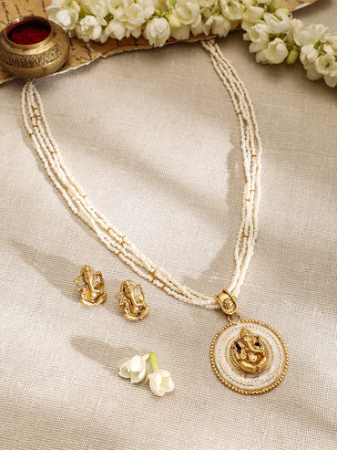 Ganesh Motif Pearl Beaded Pendant Necklace set