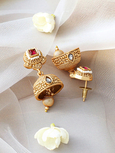 Dazzling Red Gold Plated Short Necklace Set