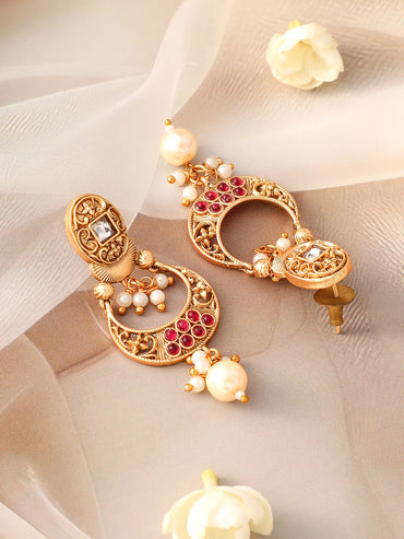 Rectangle Motif Pearl Golden Necklace Set