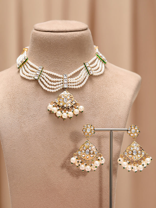 White Empire Kundan Pearl Choker Set