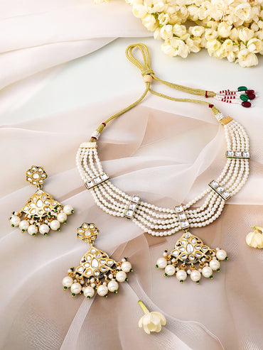 White Empire Kundan Pearl Choker Set
