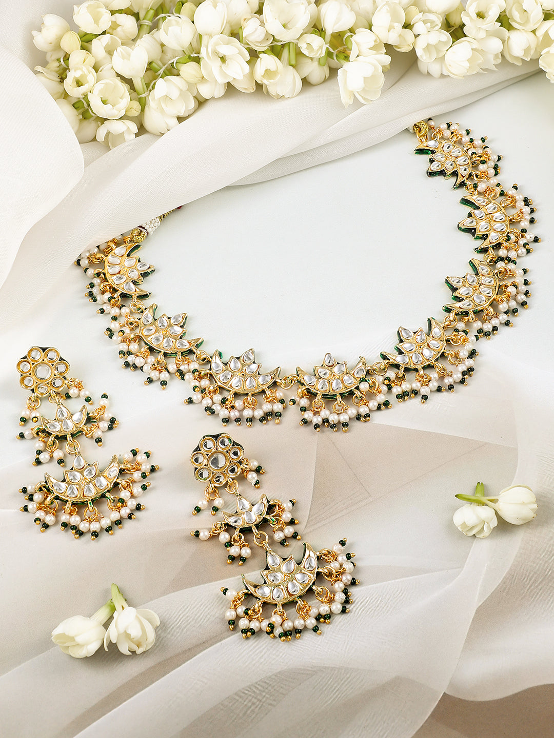 White Green Couture Necklace Set