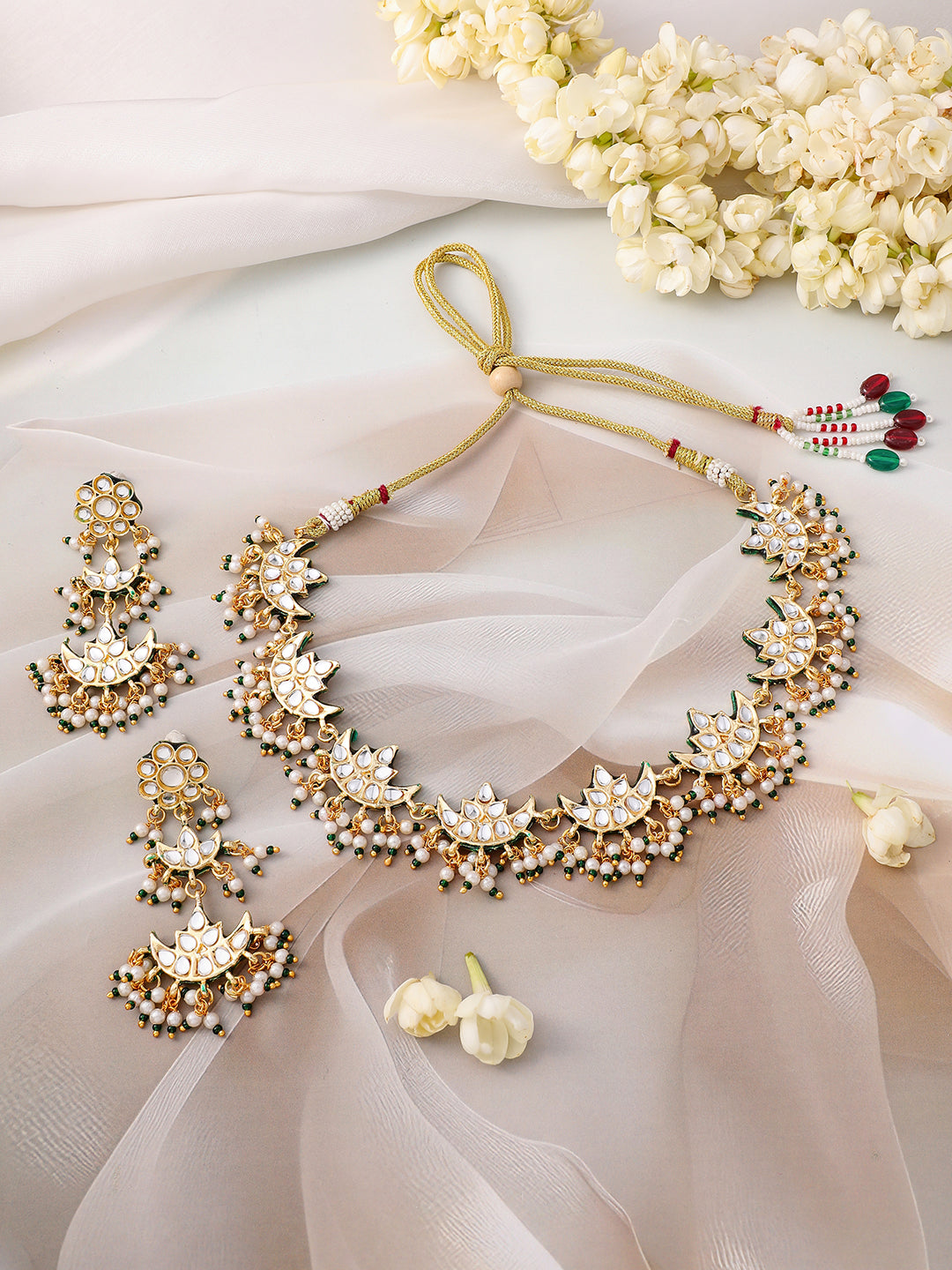 White Green Couture Necklace Set