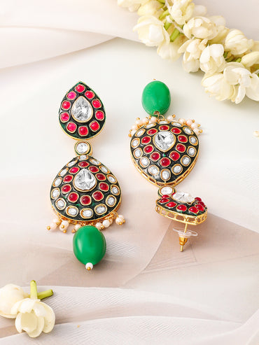 Elite Garden Pink-Green Kundan Necklace Set