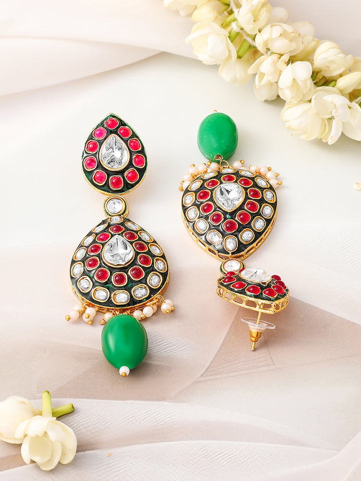 Elite Garden Pink-Green Kundan Necklace Set