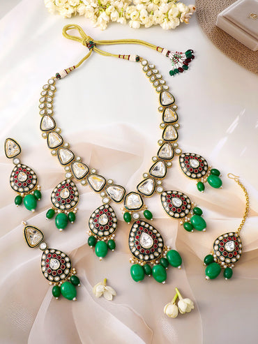 Grand Green & Pink Kundan Necklace Set