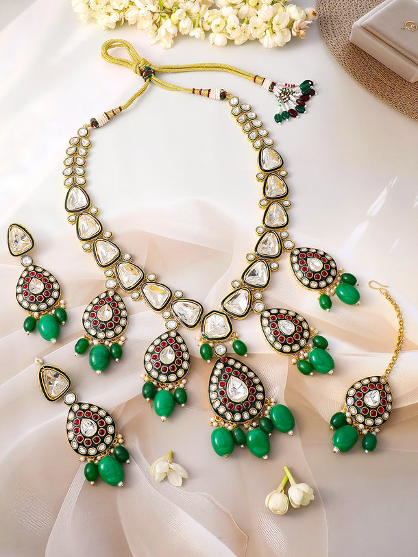 Grand Green & Pink Kundan Necklace Set